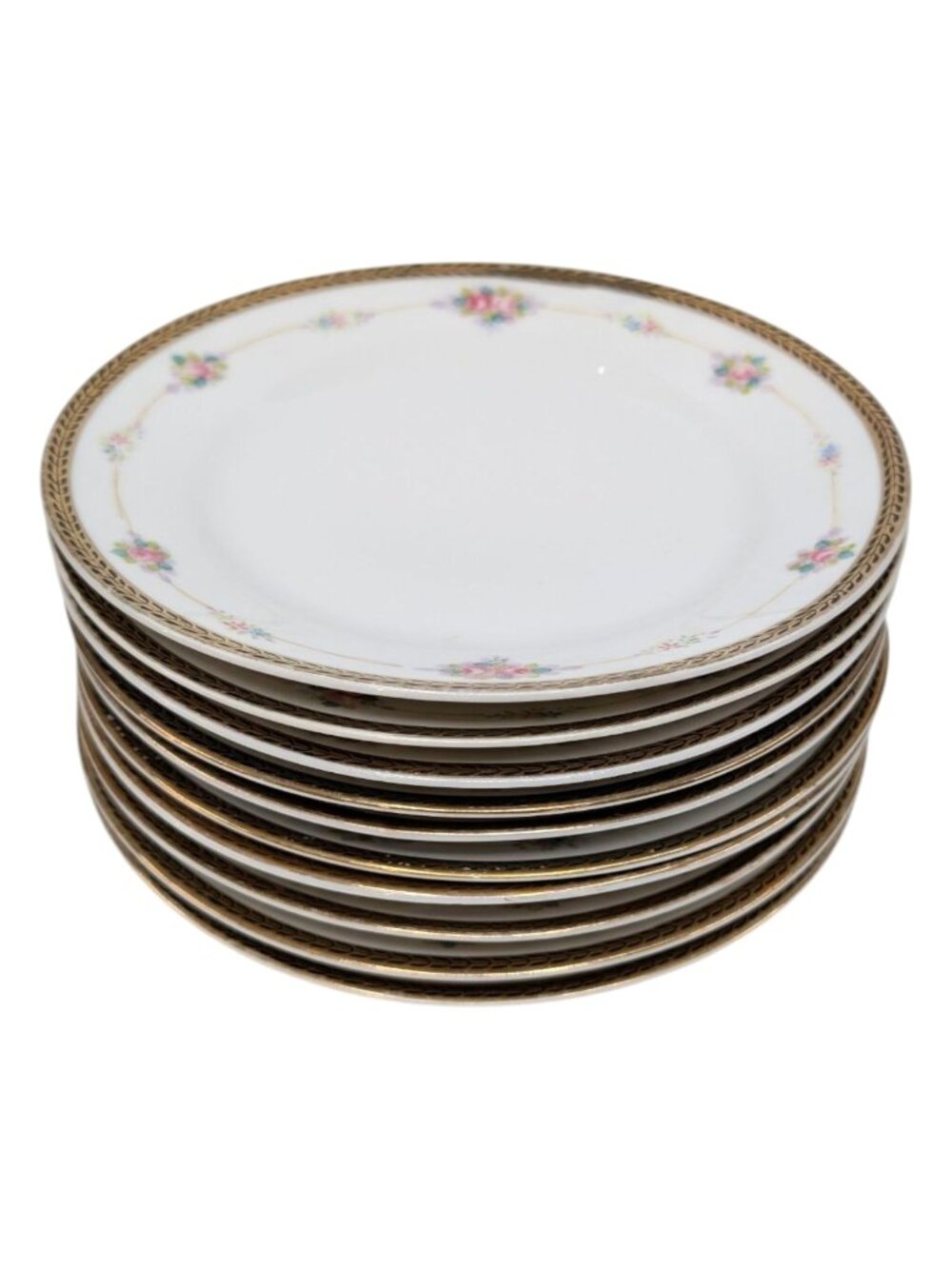 Antique Noritake M Small Plate LOT OF 10 Roses Gold Trim Encrusted 6.5" JAPAN